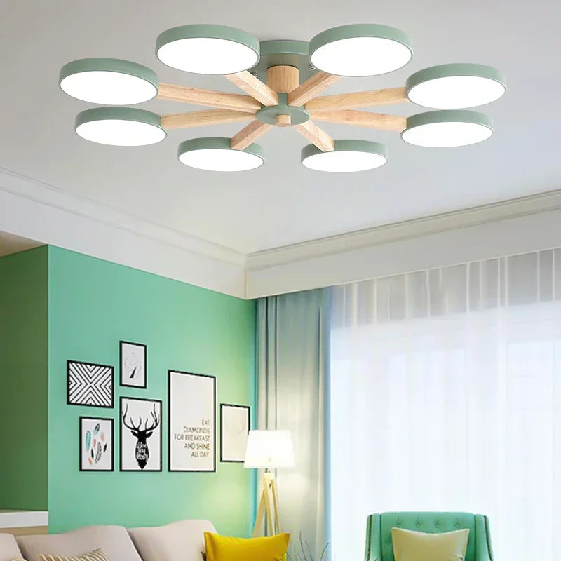 Modern Nordic Wooden LED Ceiling Light for Living Room