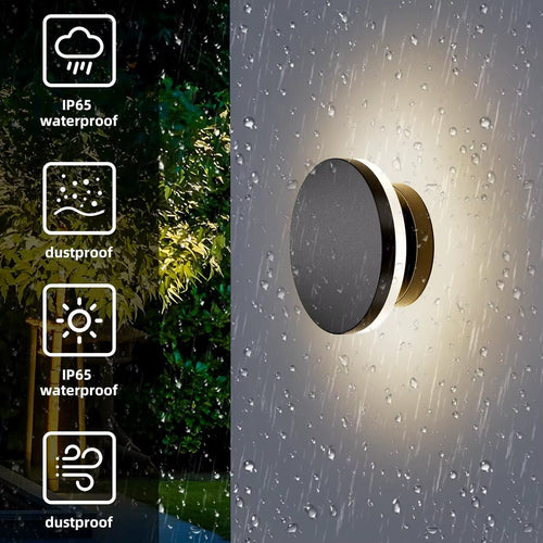 Wall Sconce Modern Outdoor Lights Black round Waterproof LED outside Solar Eclipse Lamp Patio Porch Front Door Light Fixture