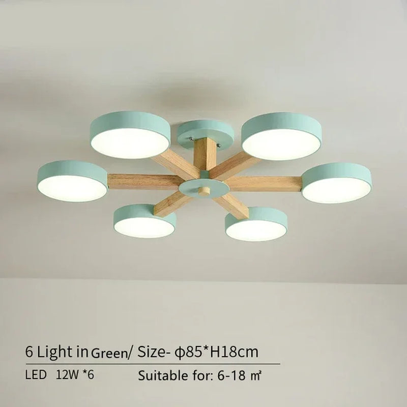 Modern Nordic Wooden LED Ceiling Light for Living Room