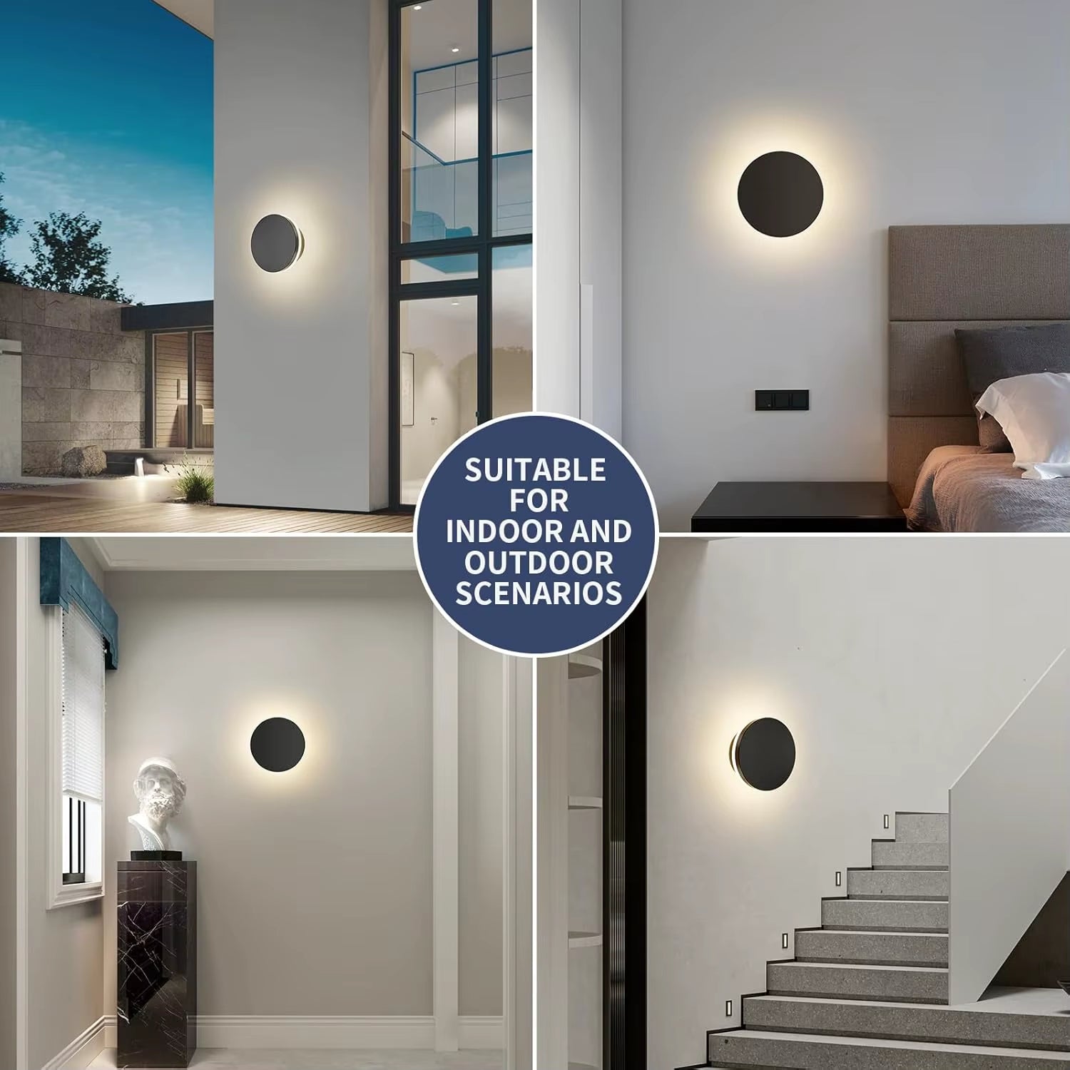 Wall Sconce Modern Outdoor Lights Black round Waterproof LED outside Solar Eclipse Lamp Patio Porch Front Door Light Fixture