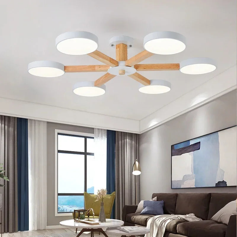 Modern Nordic Wooden LED Ceiling Light for Living Room
