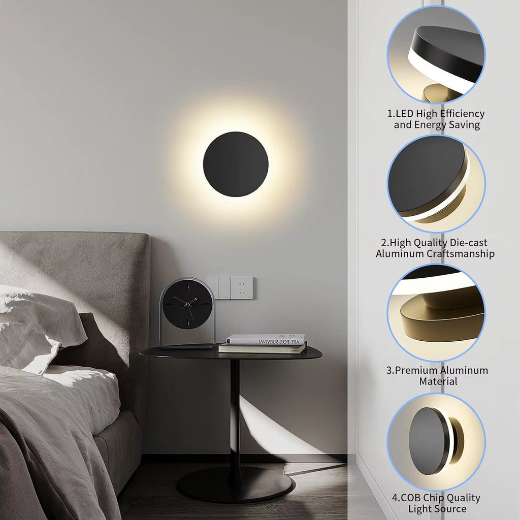 Wall Sconce Modern Outdoor Lights Black round Waterproof LED outside Solar Eclipse Lamp Patio Porch Front Door Light Fixture
