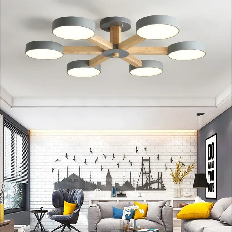 Modern Nordic Wooden LED Ceiling Light for Living Room