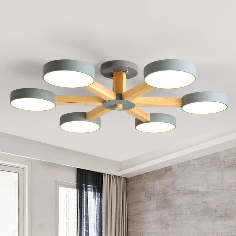 Modern Nordic Wooden LED Ceiling Light for Living Room