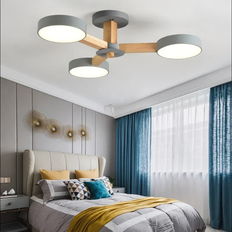 Modern Nordic Wooden LED Ceiling Light for Living Room