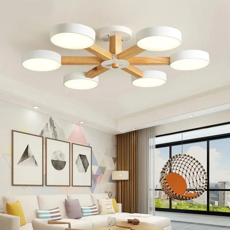 Modern Nordic Wooden LED Ceiling Light for Living Room
