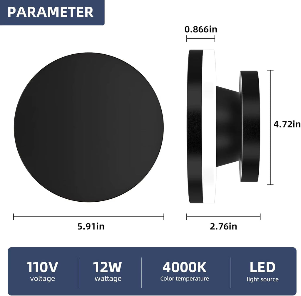 Wall Sconce Modern Outdoor Lights Black round Waterproof LED outside Solar Eclipse Lamp Patio Porch Front Door Light Fixture