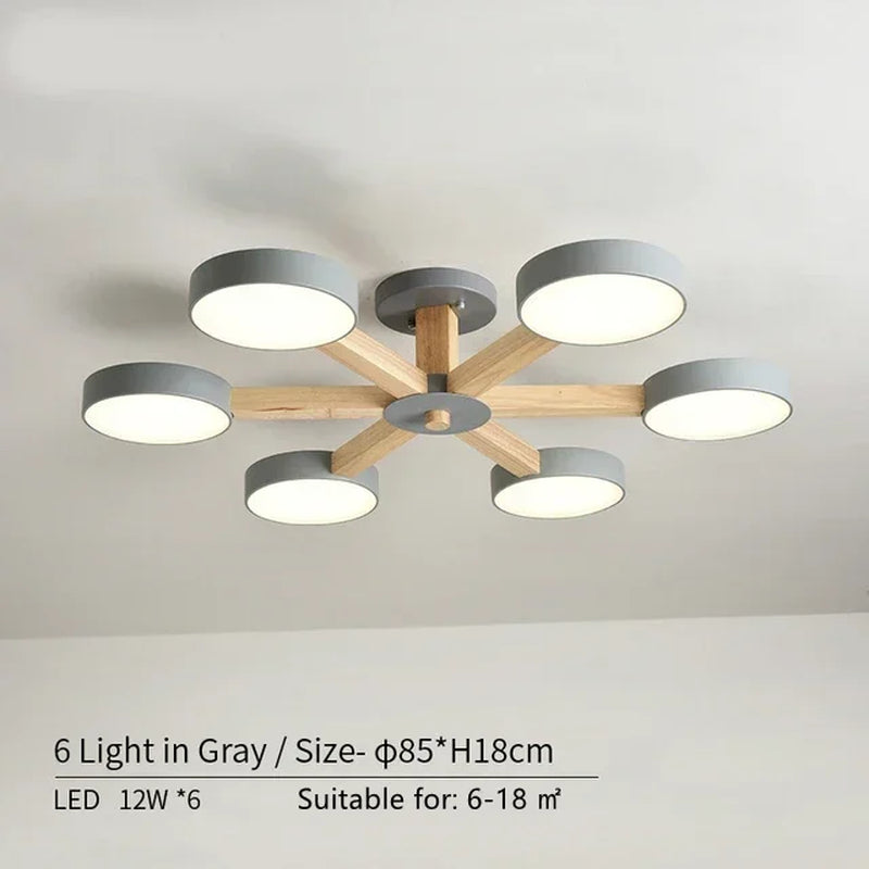 Modern Nordic Wooden LED Ceiling Light for Living Room