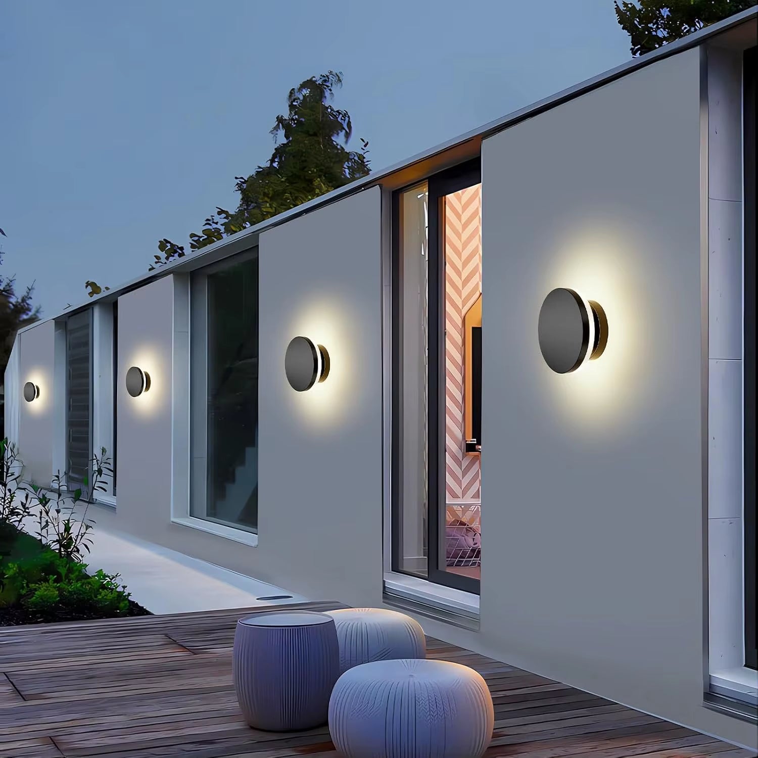 Wall Sconce Modern Outdoor Lights Black round Waterproof LED outside Solar Eclipse Lamp Patio Porch Front Door Light Fixture